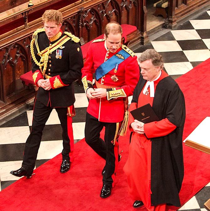 Prince Harry and Prince William at William's wedding to Kate in 2011