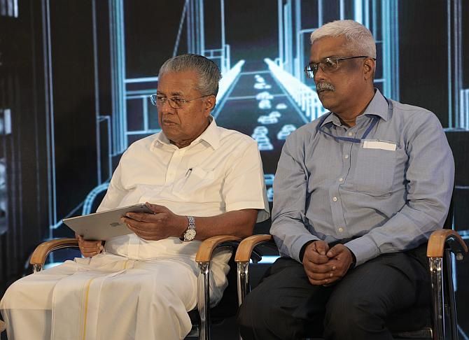 Kerala chief minister Pinarayi Vijayan (left) with Secretary, IT, government of Kerala Electronics and IT Department