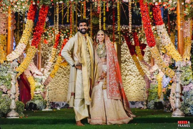 Miheeka's wedding lehenga was designed by Anamika Khanna