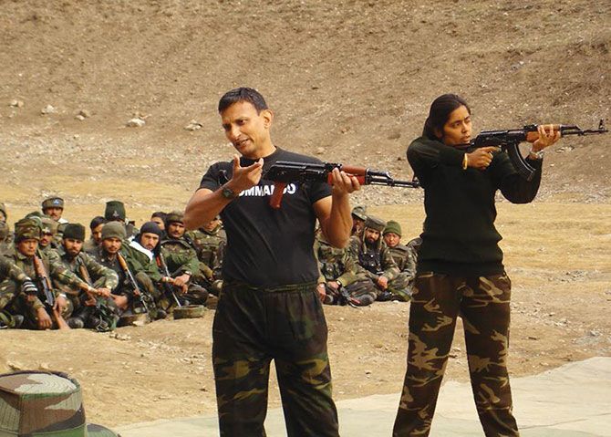 Dr Seema Rao training the commandoes with her husband Dr Deepak Rao