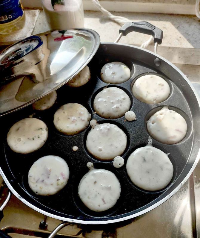 Panyaram batter filled in a pan