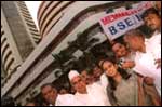 Brokers agitating outside the BSE building