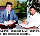 Sachin Tendulkar with M P Bianchi, Fiat managing director 