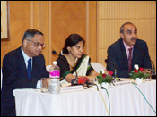 Infosys chief N R Narayana Murthy, marketing consultant and IIM alumna Rama Bijapurkar, and HLL chief M S Banga. Photo: Jewella C Miranda