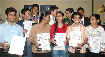 The ten young innovators at a press conference in New Delhi on Wednesday. Photo: Sondeep Shankar/ Saab Press