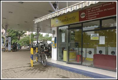 The IFB Launderette at the BPCL petrol pump at Charkop, Kandivli. Photograph: Jewella C Miranda