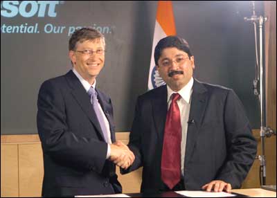 Microsoft Chairman Bill Gates and IT Minister Dayanidhi at the software giant's headquarters in Redmond, USA. Photograph: Microsoft