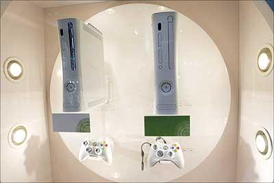 Microsoft Corporation's XBox 360 on display at the company's booth during the Tokyo Game Show 2006 in Chiba Prefecture, Japan. Photograph: Koichi Kamoshida/Getty Images