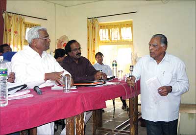 Kashiram Rana at a meeting in Khalapur, Raigad, near Mumbai. Photograph: Sheela Bhatt