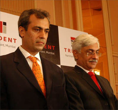 Trident Hotels President Rattan Keswani (right) and Devendra Bharma, executive vice president, Oberoi Hotels & Resorts, in Mumbai on Saturday. | Photograph: Arun Patil