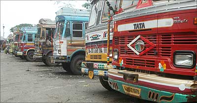 Trucks in Mumbai came to a standstill following transporters' strike. Photograph: Arun Patil