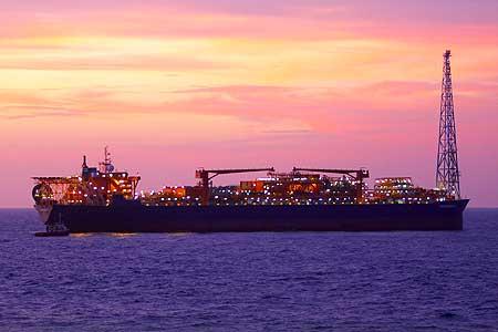 Reliance Industries KG-D6's floating production storage and offloading vessel is seen off the Bay of Bengal