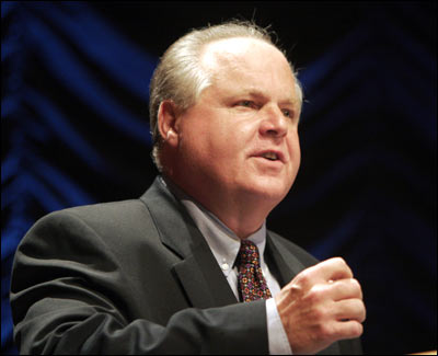 Image: Rush Limbaugh speaks at a forum hosted by the Heritage Foundation in Washington DC. | Photograph: Micah Walter/Reuters