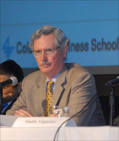 David P. Good, Chief Representative, North America, Tata Sons Ltd, on the panel discussing US-India Economic Synergy, at the India Business Conference, Columbia Business School, April 10. | Photograph: Paresh Gandhi