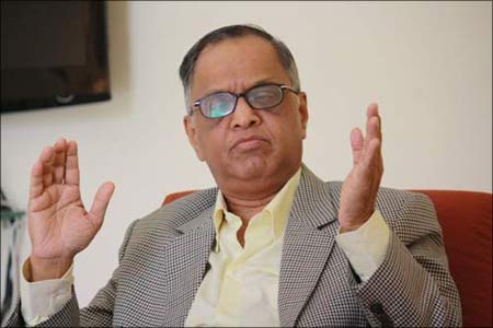 Narayana Murthy with his book at the Infosys guest house in New Delhi. | Photograph: Rajesh Karkera