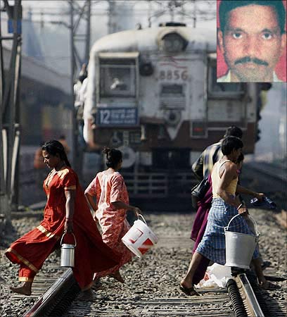 People cross a railway track in Mumbai, Bharat Borge (inset).