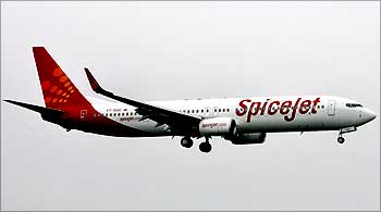 India's SpiceJet aircraft prepares for landing at the airport in Mumbai.