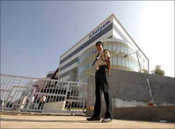 A security guard at the Satyam office in Hyderabad.
