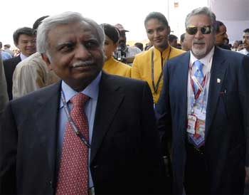 Naresh Goyal of Jet Airways with Vijay Mallya of Kingfisher.