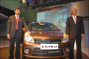 S Nakanishi, managing director & CEO, Maruti Suzuki, with Mayank Pareek, executive officer (marketing & sales), at the Estilo launch in New Delhi.
