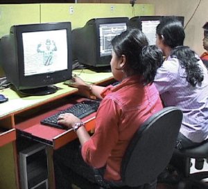 Women playing computer games.