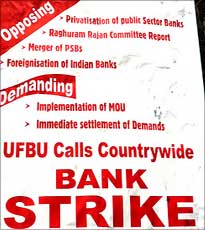 A poster announcing bank strike by UFBU