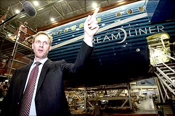 Boeing vice president and GM of 787 Dreamliner program, Patrick Shanahan, talks to the media.