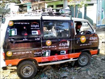 Marketing van in India, which drives around to rural areas to market the products.