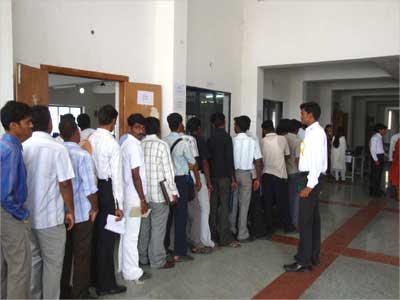 Youth stand in line a the training session
