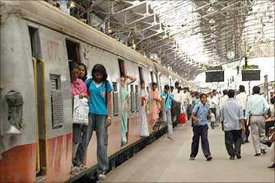 Passengers geting down at Churchgate station in Mumbai.