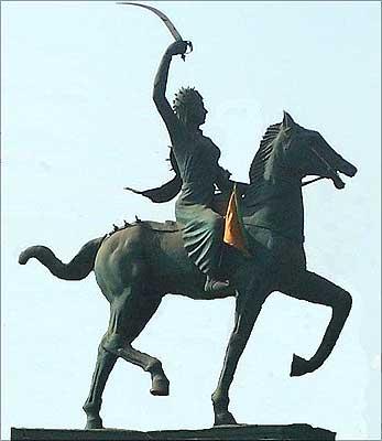 A regal statue of Rani Lakshmibai of Jhansi