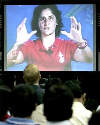 US astronaut Sunita Williams shares her experiences with Indian students, scientists and journalists during a video conference in Kolkata July 20, 2007.