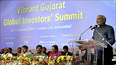 Gujarat Chief Minister Narendra Modi at the closing ceremony of the Vibrant Gujarat Global Investors Summit 2009 in Ahmedabad.