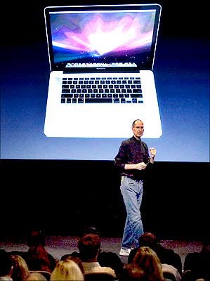 Steve Jobs introduces the new MacBook Pro notebook computer