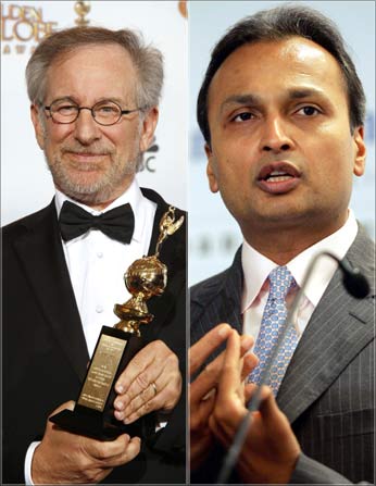 Steven Spielberg (left) and Anil Ambani. Photograph: Reuters
