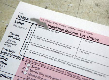 A US tax form pictured on tax deadline day at the main Post Office in New York.