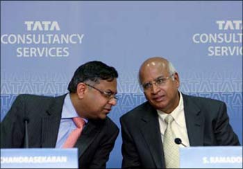 S Ramadorai (right), CEO, Tata Consultancy Services speaks to N Chandrasekaran, CEO-designate.