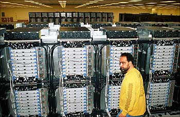 A technician inspects part of BlueGene/L at Lawrence Livermore laboratory in Livermore, California.