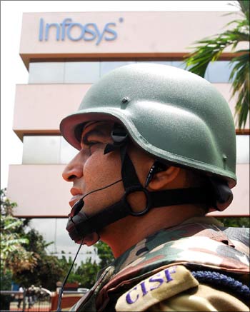 A CISF soldier at the Infosys campus in Bangalore.