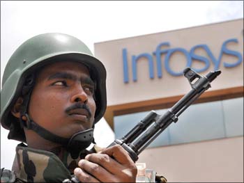 CISF solider positioned at the Infosys campus in Bangalore.