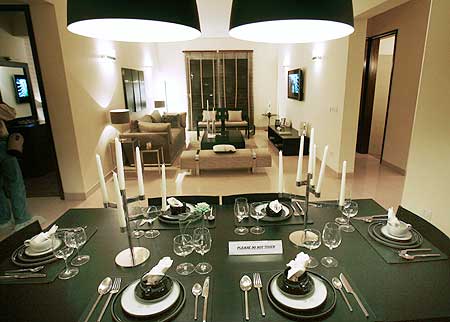 A model apartment is displayed at the games village that is being built for the Commonwealth Games 2010, in New Delhi.