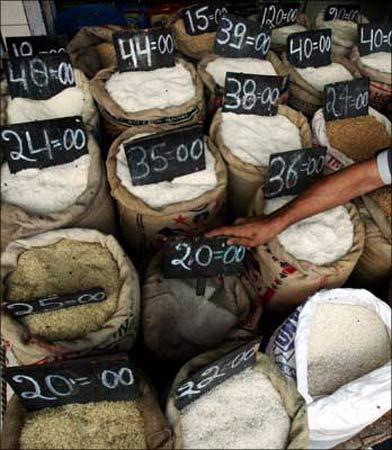 Grain bags at a shop in Mumbai.