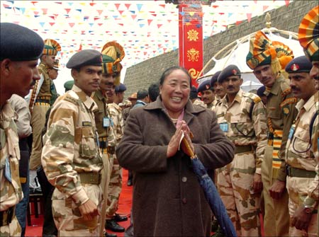 Trade: A Tibetan trader greets well-wishers after crossing into India at Nathu La.
