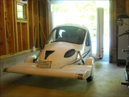 The Transition Roadable Light Sport Aircraft Proof of Concept fits in a single car garage with the wings folded.