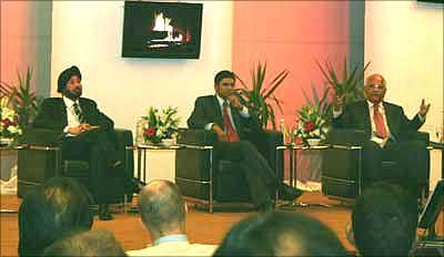 Imge: (from left) Balvinder Singh Kalsi, president and CEO, DuPont India; Pranjal Sharma, executive editor, UTVi; and Dr Prathap C Reddy, chairman, Apollo Hospitals. | Photograph: Satish Bodas