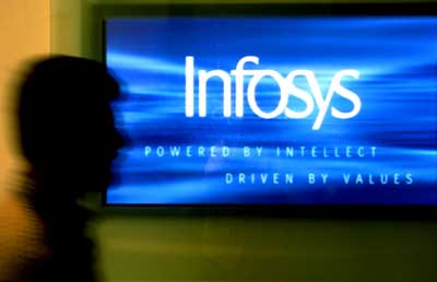 A man walks past a billboard of Infosys Technologies Ltd's office in Bangalore. | Photograph: Jagadeesh NV/Reuters