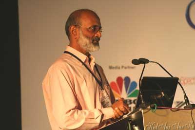 Chandrayaan Mission Director George Koshy making his presentation at the golden jubilee celebrations of IIT-Bombay in Bengaluru.