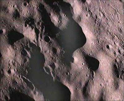 A picture of the moon's surface taken by the Moon Impact Probe on November 14, 2008 as it approached the Lunar surface, after separating from Chandrayaan-1 spacecraft. | Photograph, courtesy: ISRO