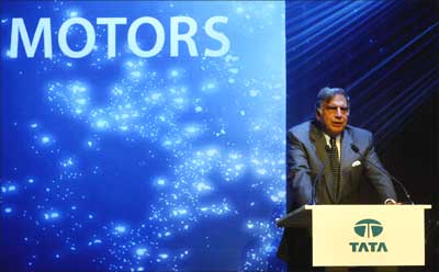 Tata Motors chairman Ratan Tata speaks at a press conference in Mumbai. | Photograph: Punit Paranjpe