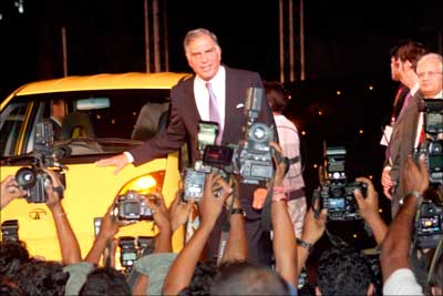 Tata Group chairman Ratan Tata at the launch of the Tata Nano in Mumbai on Monday.